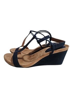 Style & Co. Navy Suede Wedge Sandals with Tan Footbed